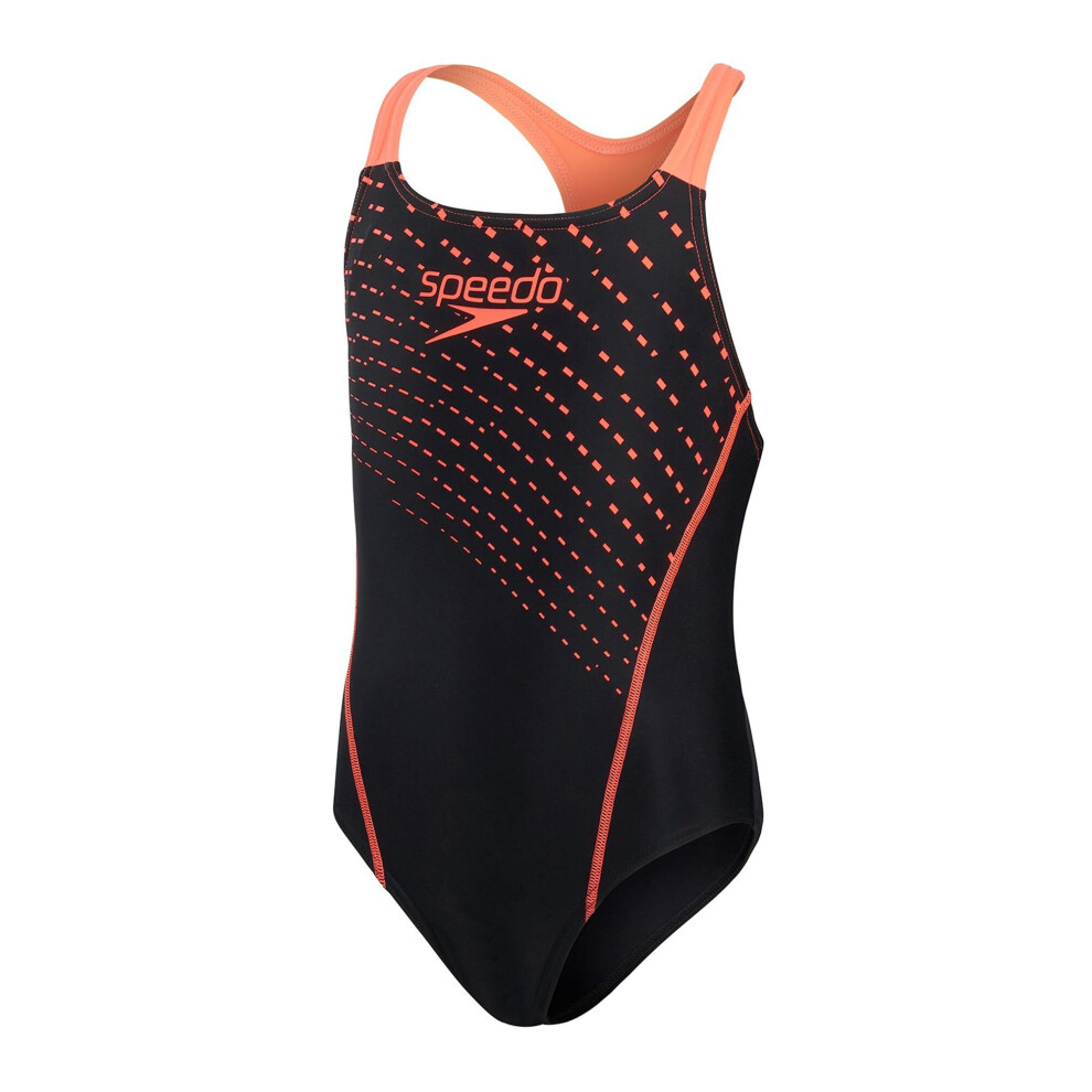 (5-6) Speedo Swimming Costume Girls Medley Logo ECO Medalist Swimsuit