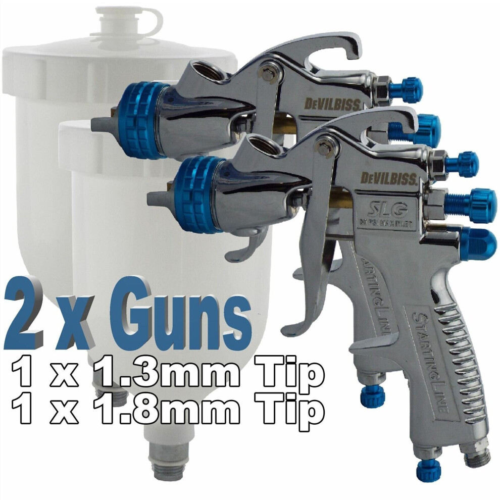 2 x Devilbiss SLG-620 Compliant Spray Gun Gravity Feed 1.3mm/1.8mm Paint/Primers