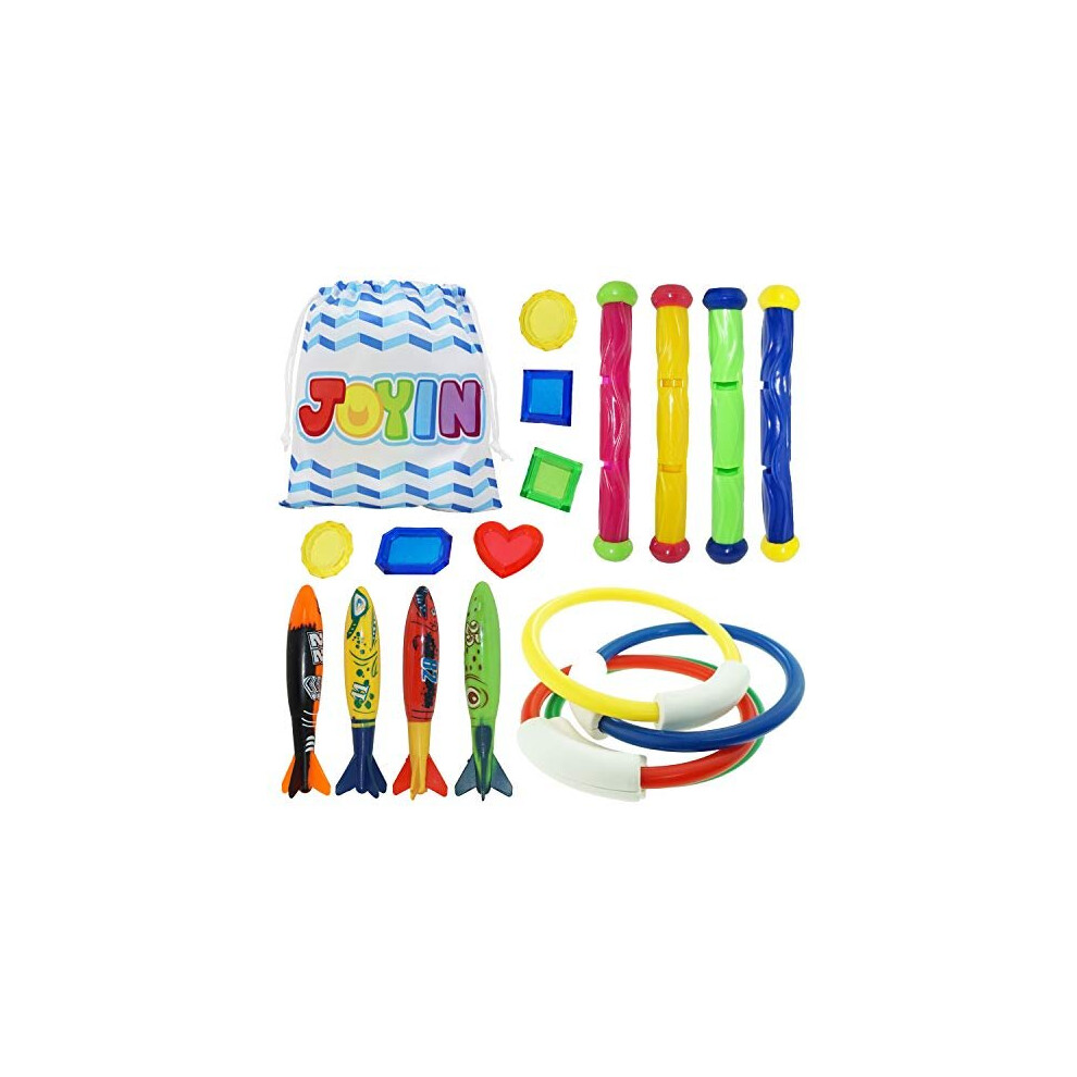 JOYIN Underwater Swimming/Diving Pool Toy Rings (4) Sticks (4) Toypedo Bandits(4 Pcs) with Under Water Treasures Gift Set Bundle