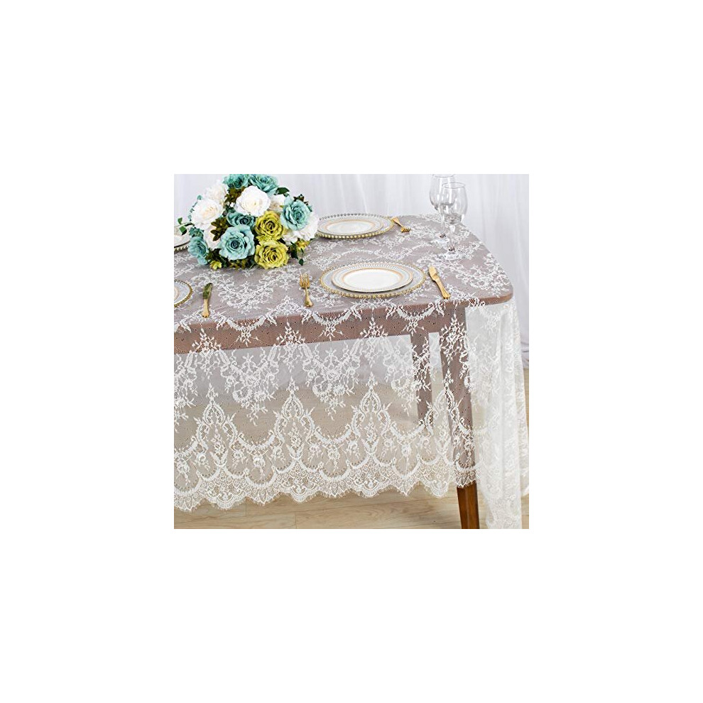 Nappe en dentelle ShinyBeauty rectangulaire 60 x 120 pouces, nappe rectangulaire blanche     superposer, nappes en dentelle, nappe rectangulaire lo