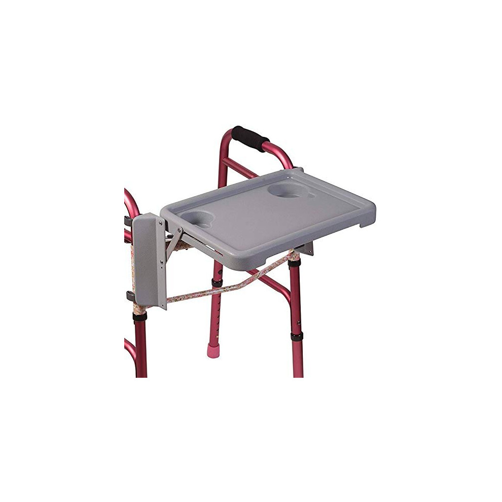 DMI Walker Tray, Rollator Tray, Mobility and Walker Accessory Tray Table Fits Most Standard Walkers, Folding with Two Cup Holders and Tool Free Assemb