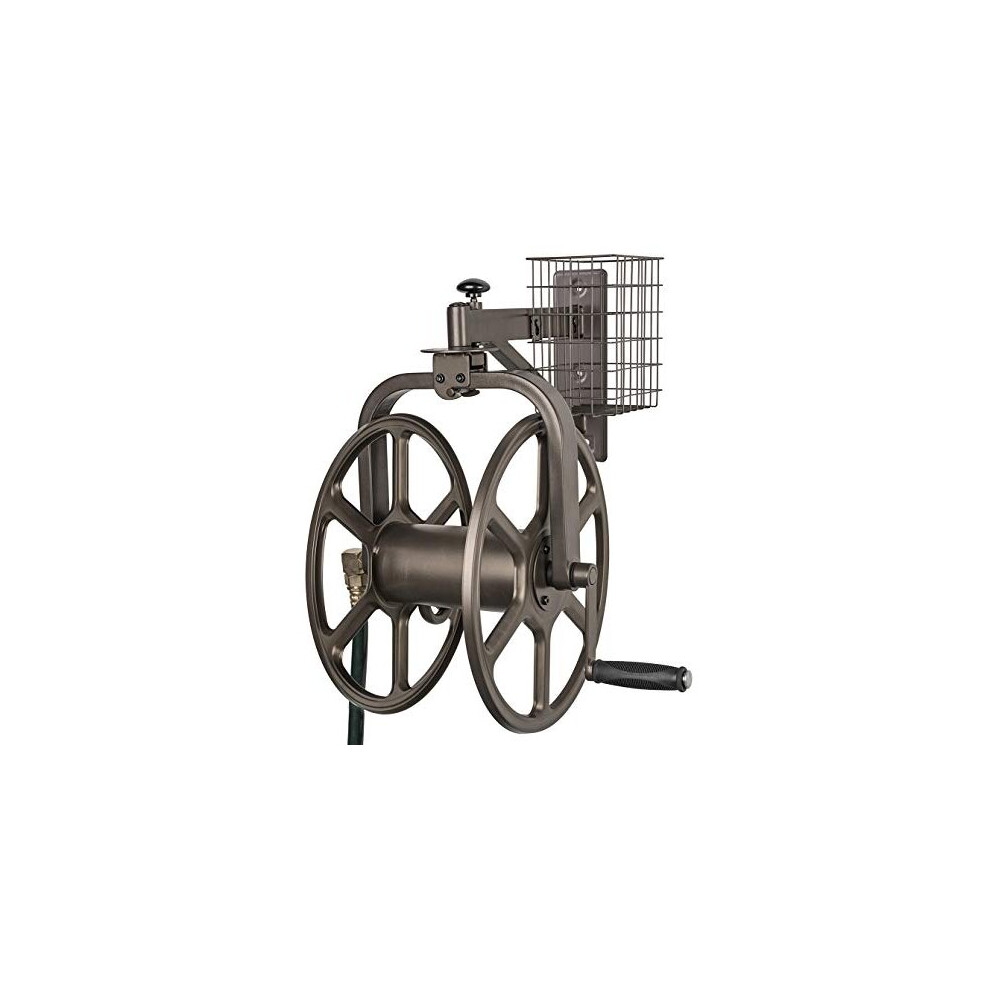 Liberty GARDEN 712 Single Arm Navigator Multi-Directional Garden Hose Reel, Holds 125-Feet of, 5/8-Inch, Bronze