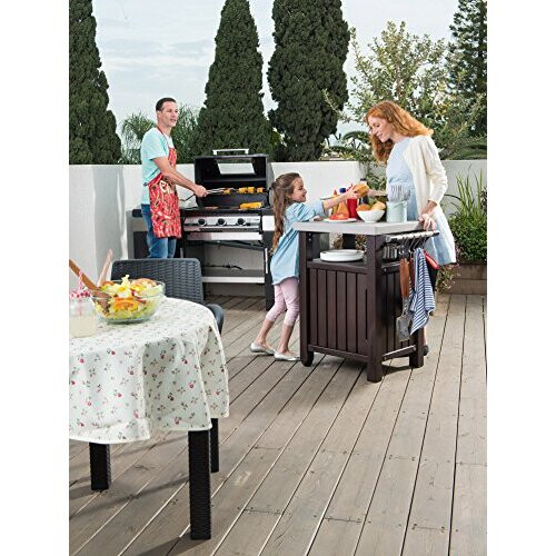 Keter Unity Portable Outdoor Table and Storage with Hooks for