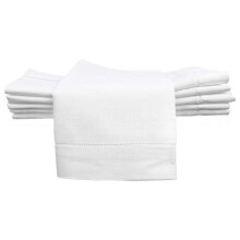 CleverDelights 20" White Hemstitch Dinner Napkins - 12 Pack - 55/45 Linen Cotton Blend