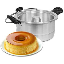 Bene Casa - Stampo per Flan in Alluminio con Coperchio in Vetro (1.6L) - Include Pentola Interna in Alluminio (8") - Lav