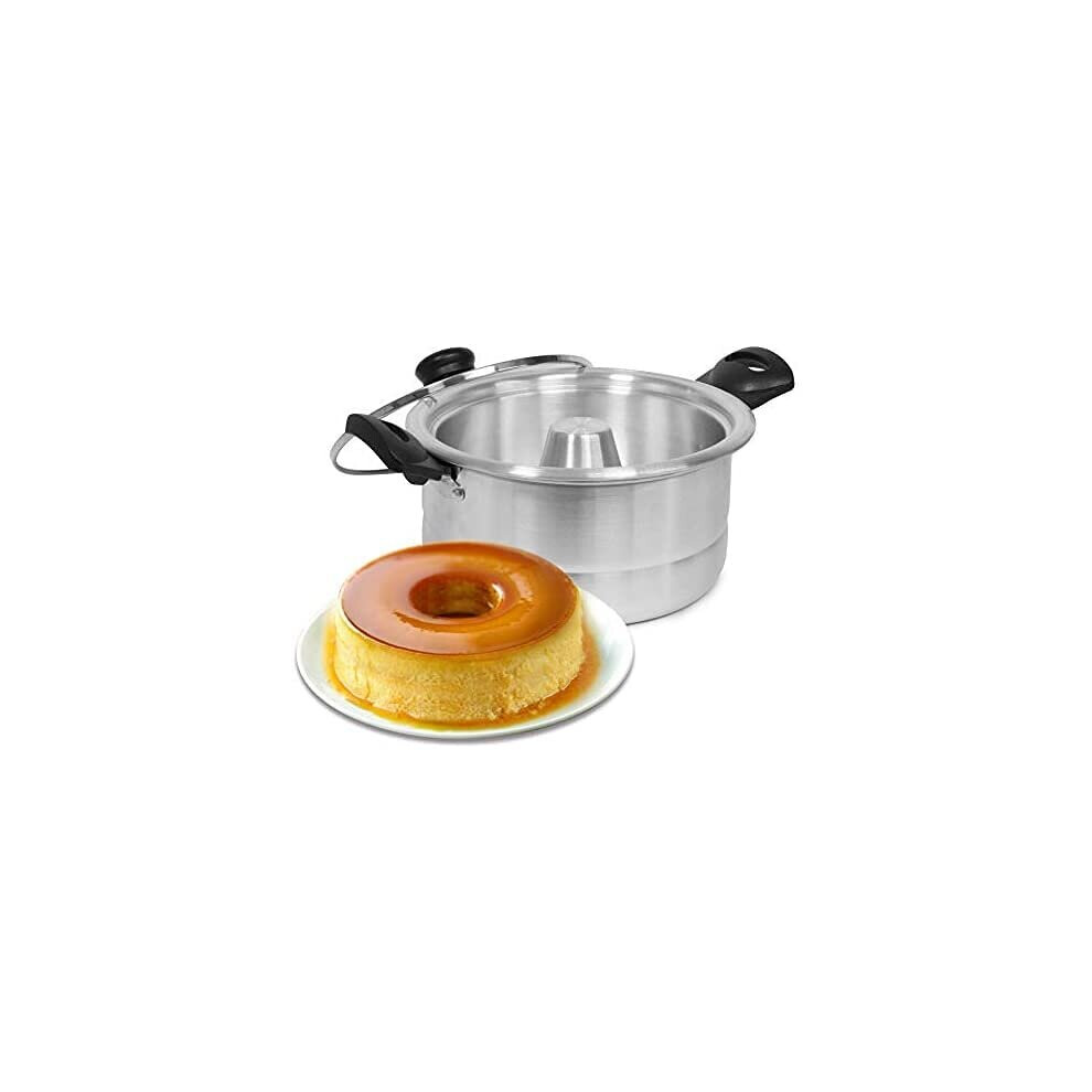Bene Casa - Aluminum Flan Mold Double Boiler with Glass Lid (1.6 Liter) - Includes Aluminum Inner Pan (8") - Dishwasher Safe