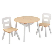 KidKraft Wooden Round Table & 2 Chair Set with Center Mesh Storage - Natural & White, Gift for Ages 3-6 23.5 x 23.5 x 17.3