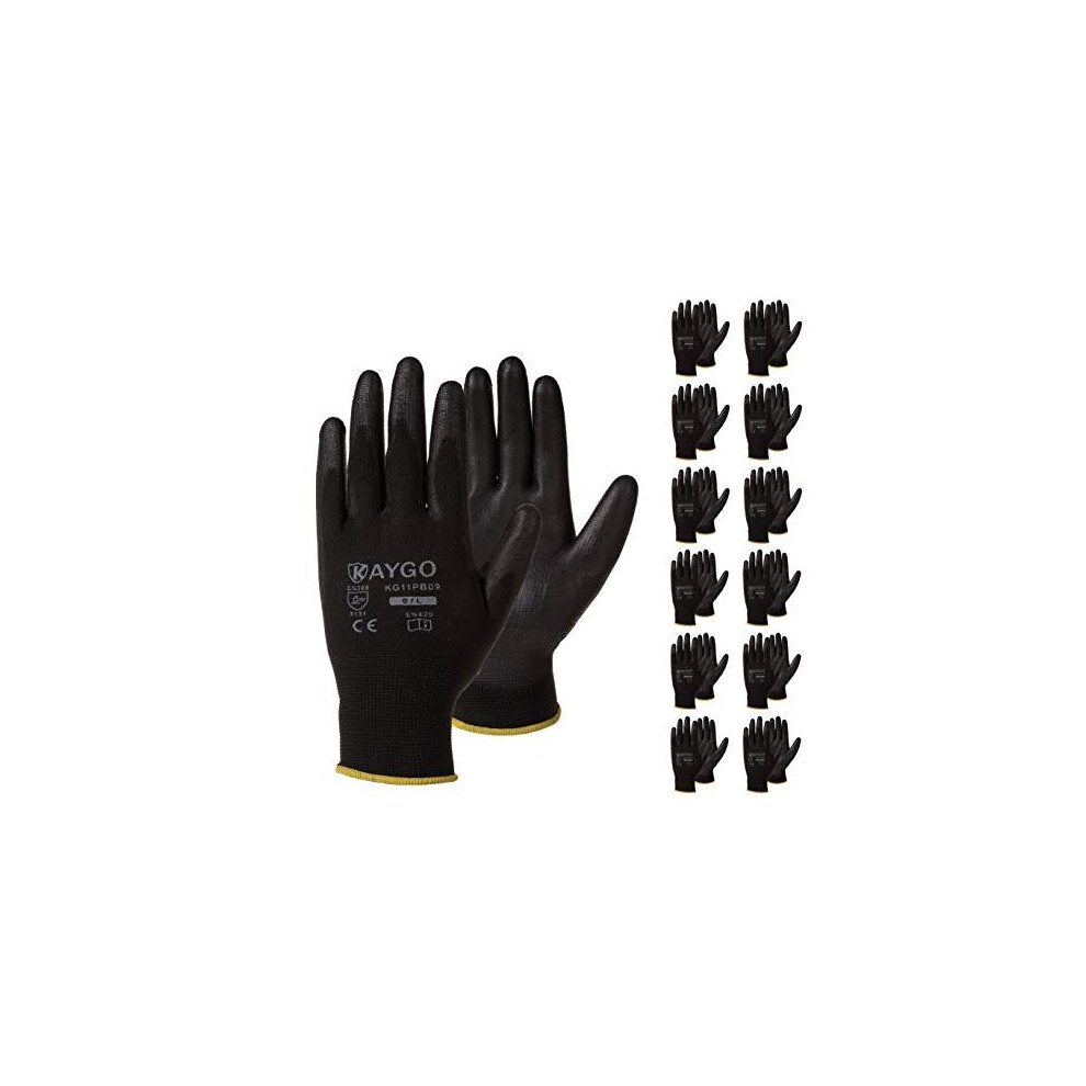 Safety Work Gloves Pu Coated-12 Pairs,Kaygo Kg11pb, Seamless Knit Glove With Polyurethane Coated Smooth Grip On Palm & Fingers, For Men And Women, Ide 615068618656