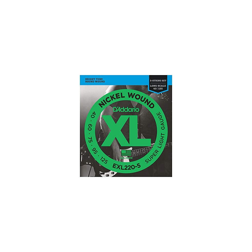 DAddario EXL220-5 5-String Nickel Wound Bass Guitar Strings, Super Light, 40-125, Long Scale
