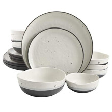 Gibson Elite Rhinebeck Double Bowl Dinnerware Set, Service for 4 (16pcs), White and Black