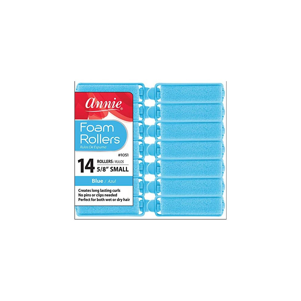 Annie Salon Style Small Foam Hair Rollers - 5/8"""" Blue - 14 Piece Set - Soft Heat-less Hair Curling Tools