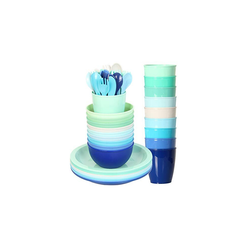 54 Pcs Plastic Kids Dinnerware Set Of 9 In 9 Coastal Colors, Toddler Dining Set, Cups, Kids Plates, Kids Bowls, Flatware Set, Kids Dishes Se Youngever
