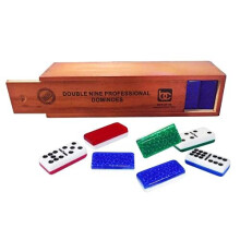Bene Casa - Double Nine High Gloss Dominoes Set - Includes 55 Dominoes - Comes in a Natural Wooden Storage Box with Walnut Finish