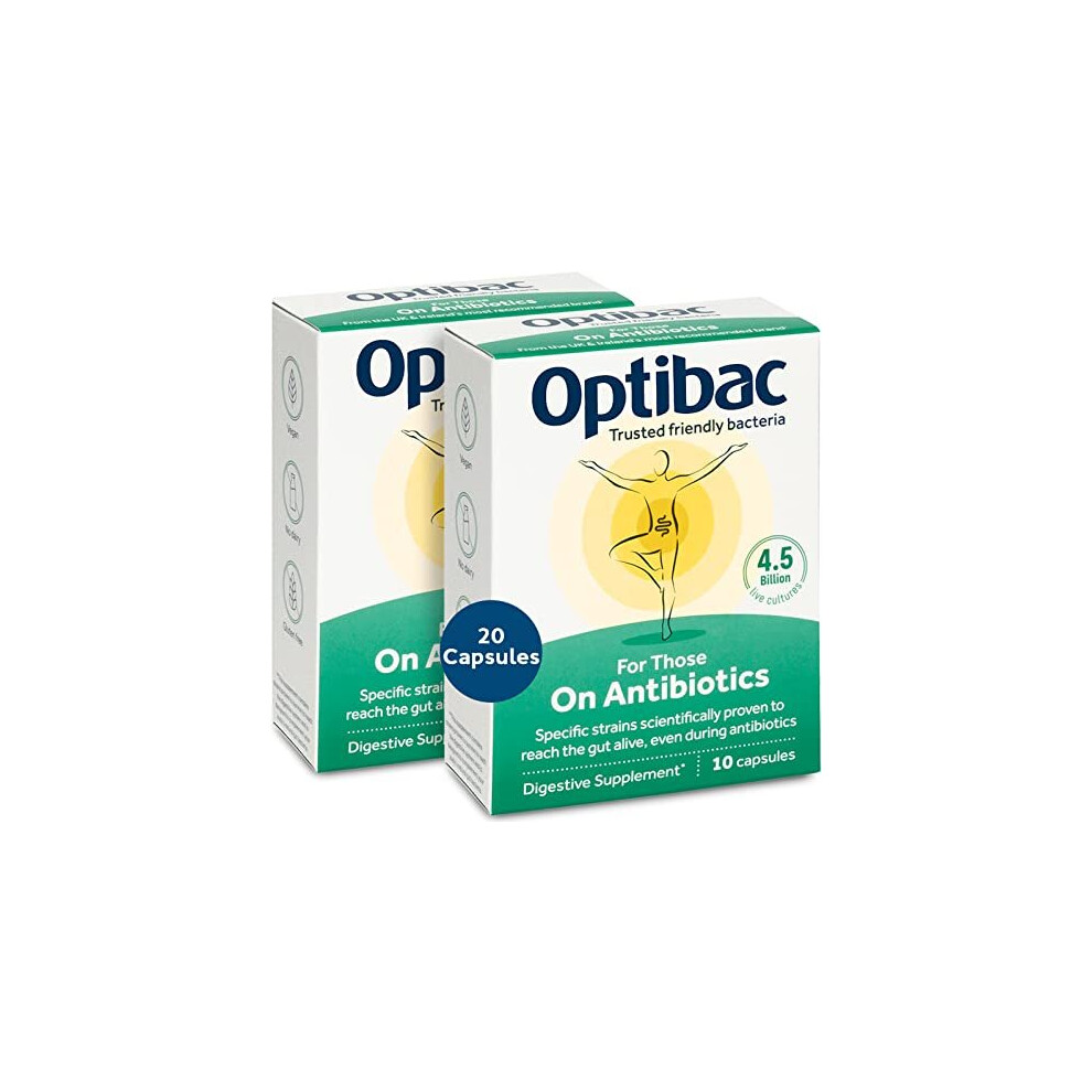 Optibac Probiotics for Those on Antibiotics - Vegan Digestive Probiotic Supplement with 4.5 Billion Bacterial Cultures - 20 Capsules