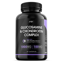 Glucosamine & Chondroitin Complex - with MSM, Boswellia, Rosehip, Ginger & Turmeric - Made from Pasture Raised, Grass-Fed Bovine - Non-GMO, 90