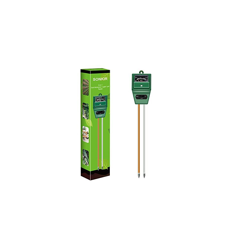 Sonkir Soil pH Meter, MS02 3-in-1 Soil Moisture/Light/pH Tester Gardening Tool Kits for Plant Care, Great for Garden, Lawn, Farm, Indoor & Outdoor Use