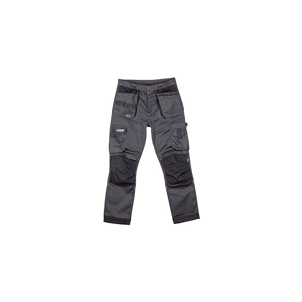 Apache Workwear Ats 3D Stretch Fit Tapered Leg Holster Pocket Work Wear Trousers, 30 Long, Grey/Black 5055338423774