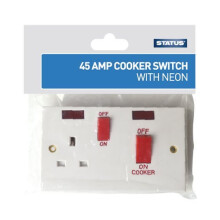 Status 45 A 1 Gang Cooker Switch with Two Neon Indicator - White