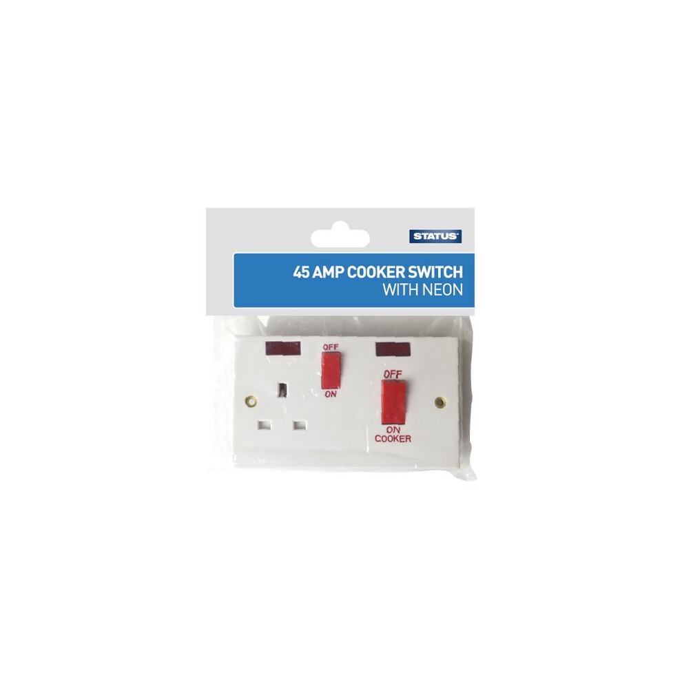 Status 45 A 1 Gang Cooker Switch with Two Neon Indicator - White