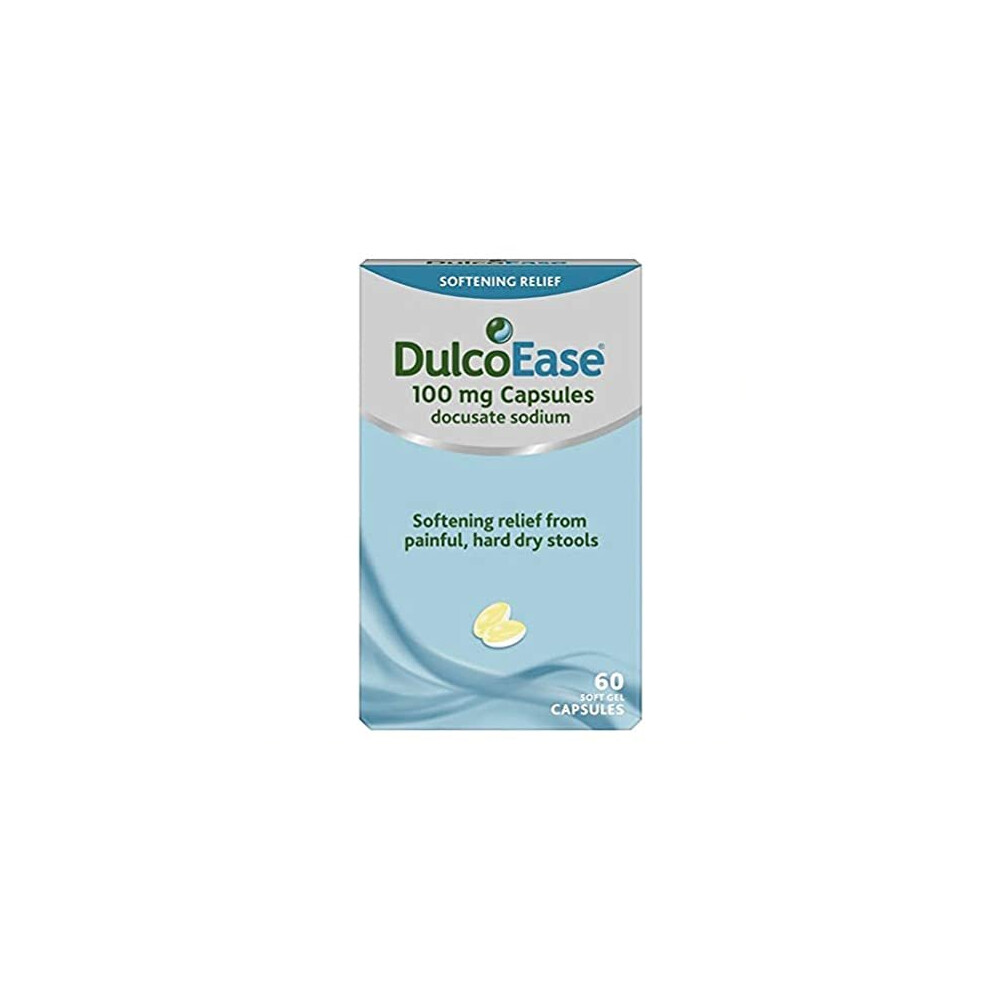 DulcoEase 100 mg Docusate Sodium Capsules - Softening Constipation Relief - Pack of 60 Soft Gel Capsules - Stool Softening Laxative