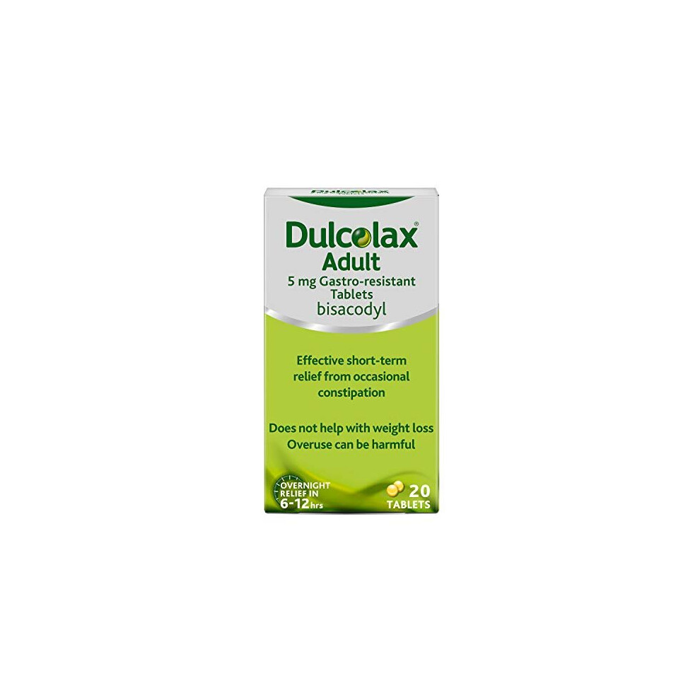 Dulcolax Adult 5 Mg Gastro-Resistant Tablets - Overnight Relief From Occasional Constipation In 6-12 Hours- Laxative Tablets,20 Count (Pack Of 1)