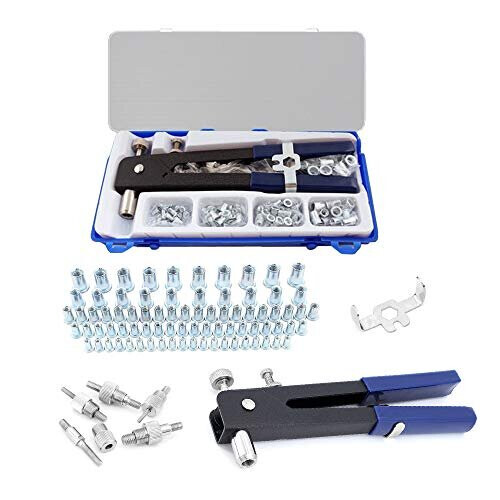 Yuhtech 86Pcs Threaded Rivet Nut Kit Set Nut Rivet Tool, Threaded Nut Rivet Tool Riveter Rivnut Nutsert Gun Riveting Kit M3 M4 M5 M6/M8 1