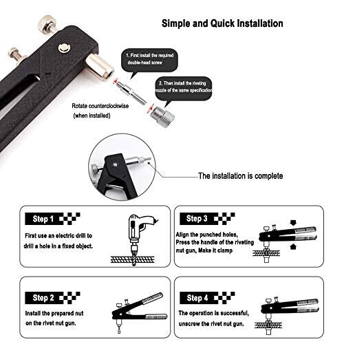 Yuhtech 86Pcs Threaded Rivet Nut Kit Set Nut Rivet Tool, Threaded Nut Rivet Tool Riveter Rivnut Nutsert Gun Riveting Kit M3 M4 M5 M6/M8 2