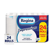 Regina Impressions Toilet Tissue - 24 Rolls, 160 Sheets per Roll, 3 Layers of Softness and Strength, Lightly Quilted Toilet Paper, Extreme Comfort,