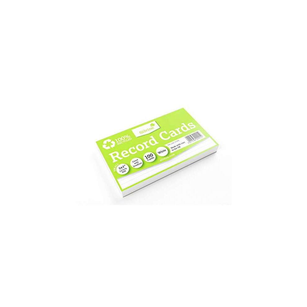 Silvine 5x3" 100% Recycled Flash Cards - Lined (100 Cards) White