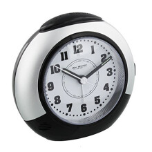 Black & Silver Alarm Clock with Silent Sweep No Ticking Feature plus Snooze & Light