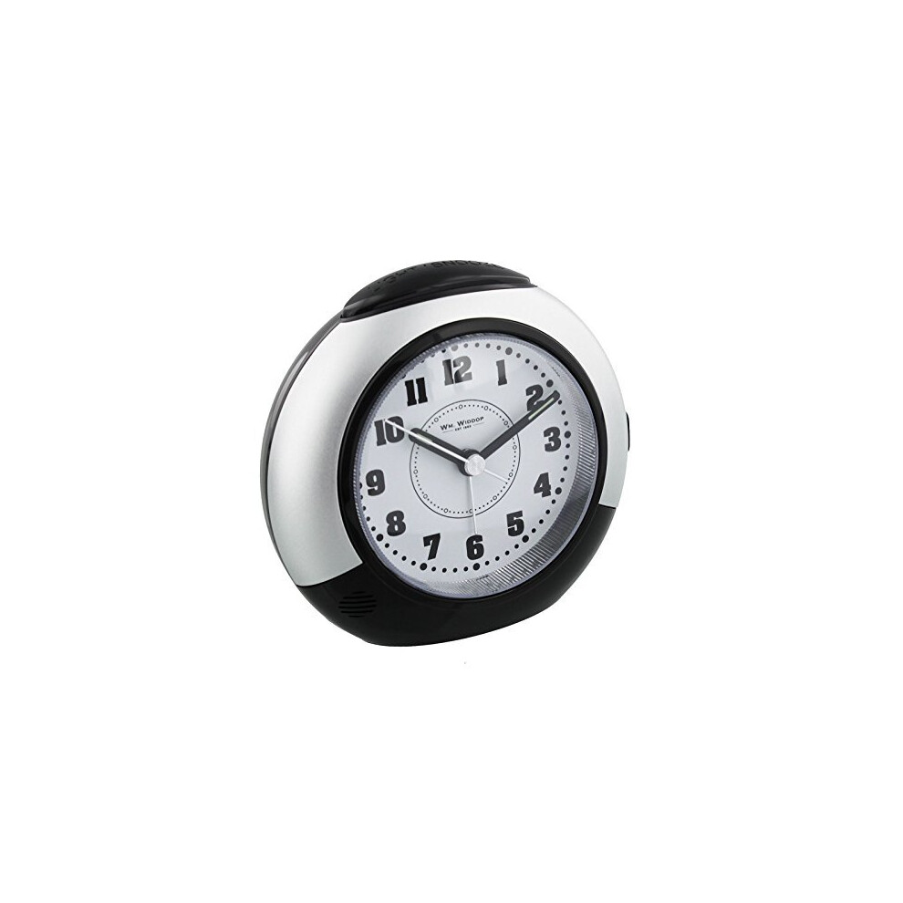 Black & Silver Alarm Clock with Silent Sweep No Ticking Feature plus Snooze & Light