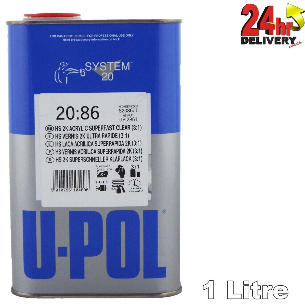 U-Pol S2086 2K Lacquer Acrylic Superfast Clearcoat (3:1) 1 Litre 5010796104696