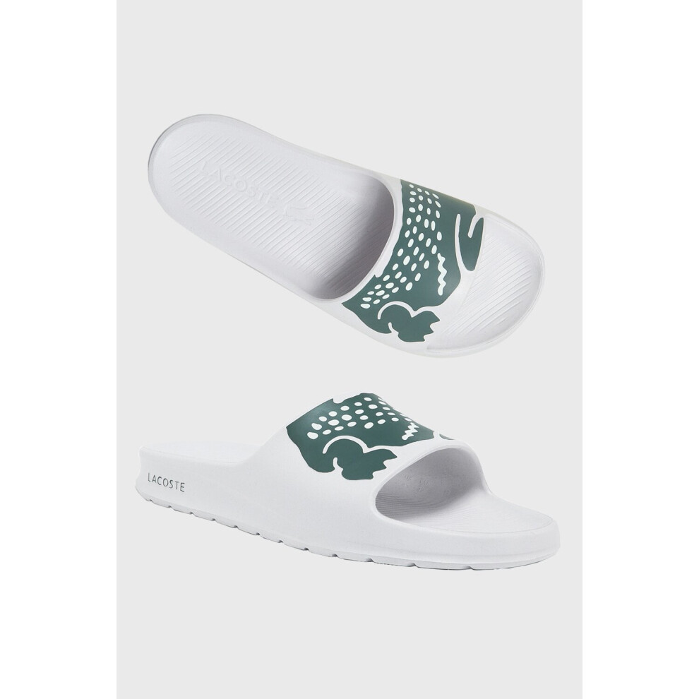 (UK 6) Lacoste Unisex Croco White/Green open toe sliders