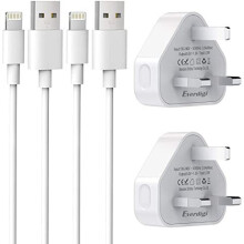 Everdigi iPhone Charger Plug and Cable MFi Certified 2-Pack 1M Lighting Cable and 2 USB Wall Mains Charger Block Compatible with iPhone 13/12/