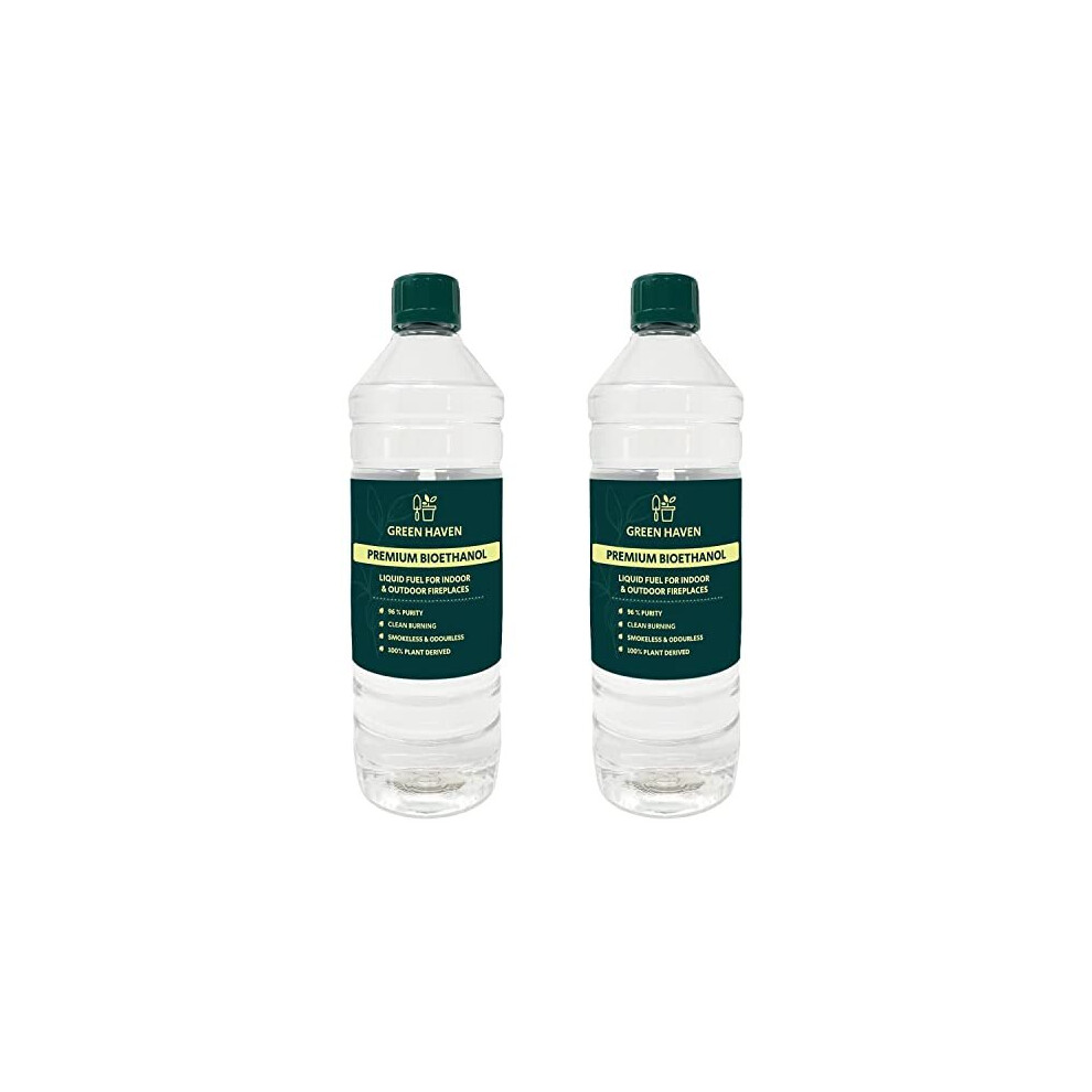 GREEN HAVEN Premium Bioethanol Fuel ? Bio Ethanol Liquid Fuel for Fires Pits, Fireplace | High Purity Clean Burning Bioethanol | Indoor & Outdoor