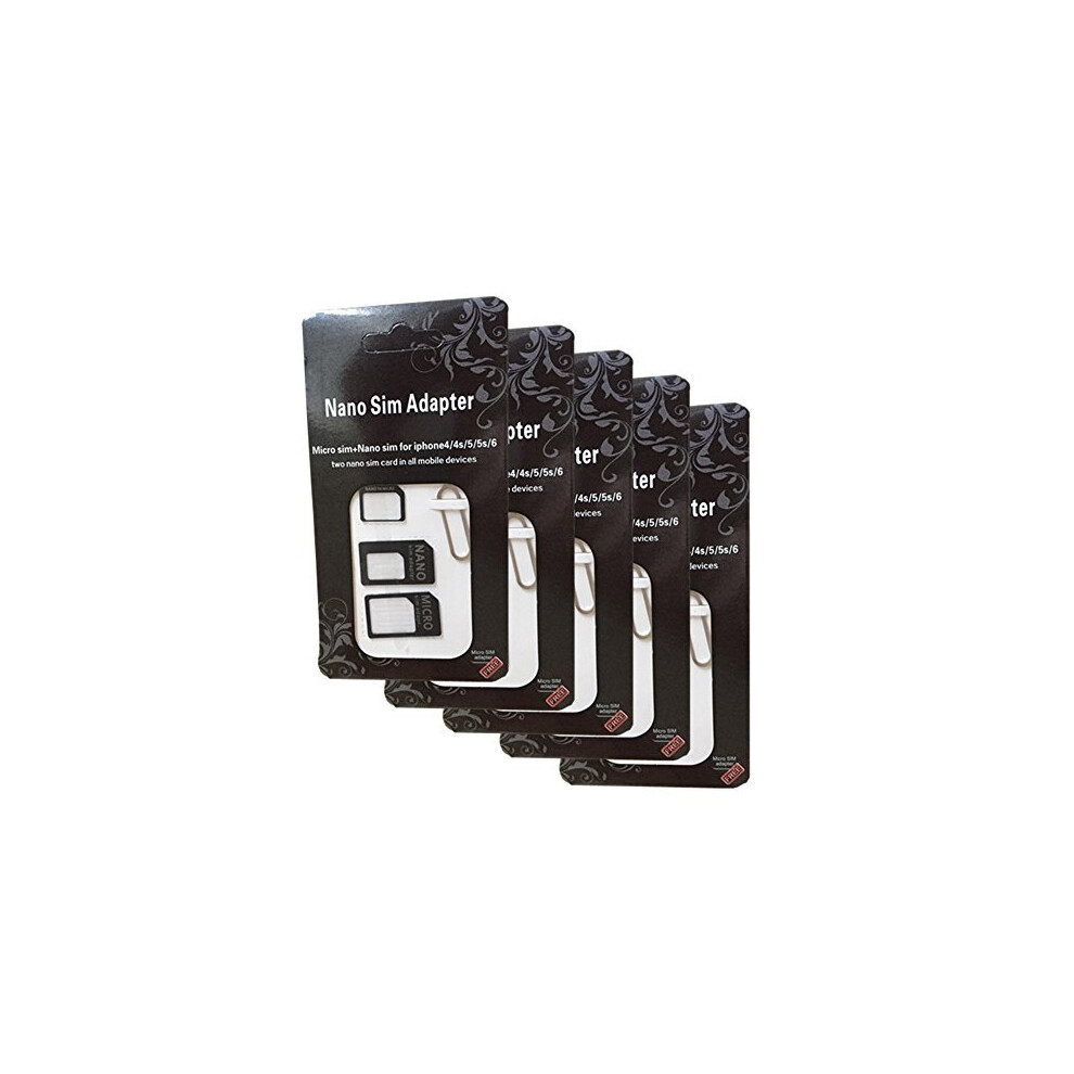 Dzydzr 5-Pack 4 In 1 Sim Card Adapter Kit - Nano To Micro, Nano To Standard, Micro To Standard With Sim Extractor For Smartphone Light 736900221350