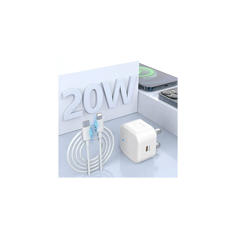 20W USB-C Power Adapter & Lightning Cable [Apple MFi Certified] Lightning Cable 3.3FT/1M and 20W IPhone Charger Plug Compatible with iPhone