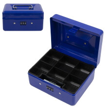 (6"  Blue Code) Time to Sparkle Metal Cash Box in Steel Metal Cash Safe Security Petty Tin With Lock