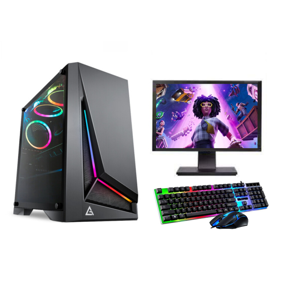 FCS Fast Gaming Intel Quad Core i5 16GB RAM 1TB HDD+128GB SSD PC Bundle & Speakers 22" Monitor