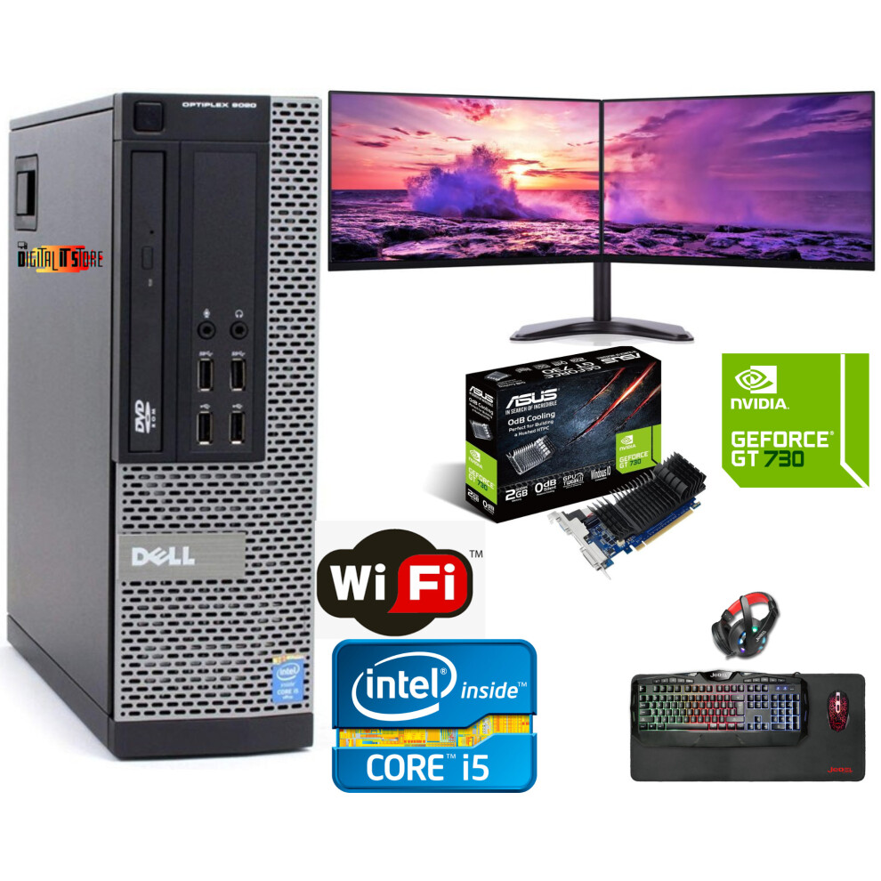 Super Gaming PC Bundle DUAL SCREEN Intel Core i5 8GB 1TB GT730 Win 10