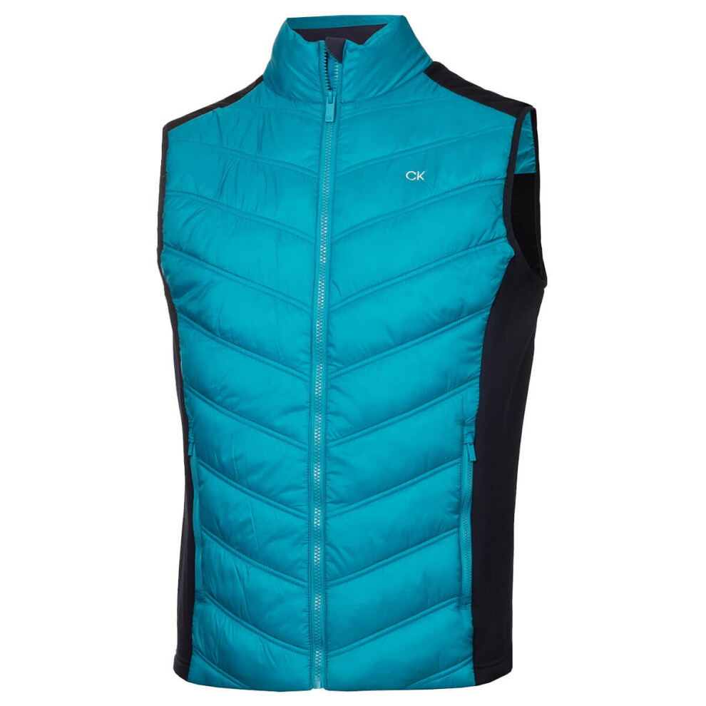 (XL, Caribbean) Calvin Klein Mens Frontera Moisture Wicking Full Zip Hybrid Golf Gilet