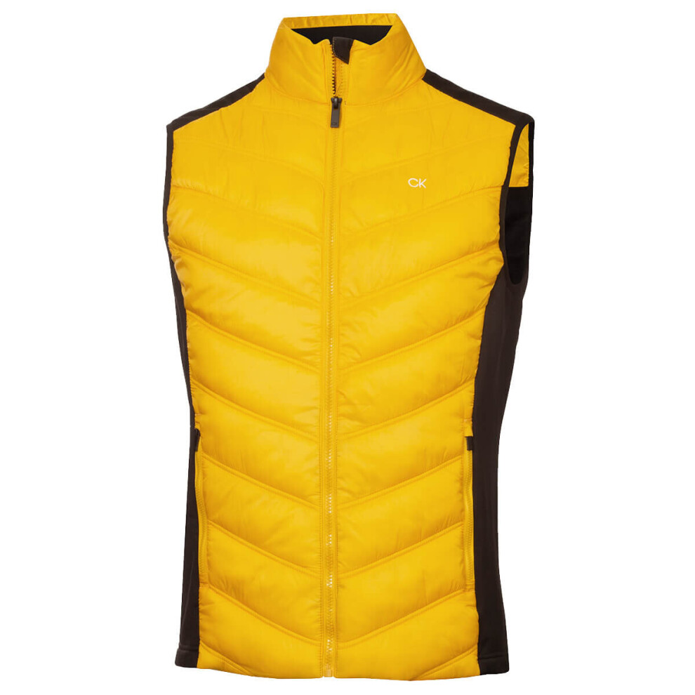 Calvin Klein (S, Mustard) Mens Frontera Moisture Wicking Full Zip Hybrid Golf Gilet