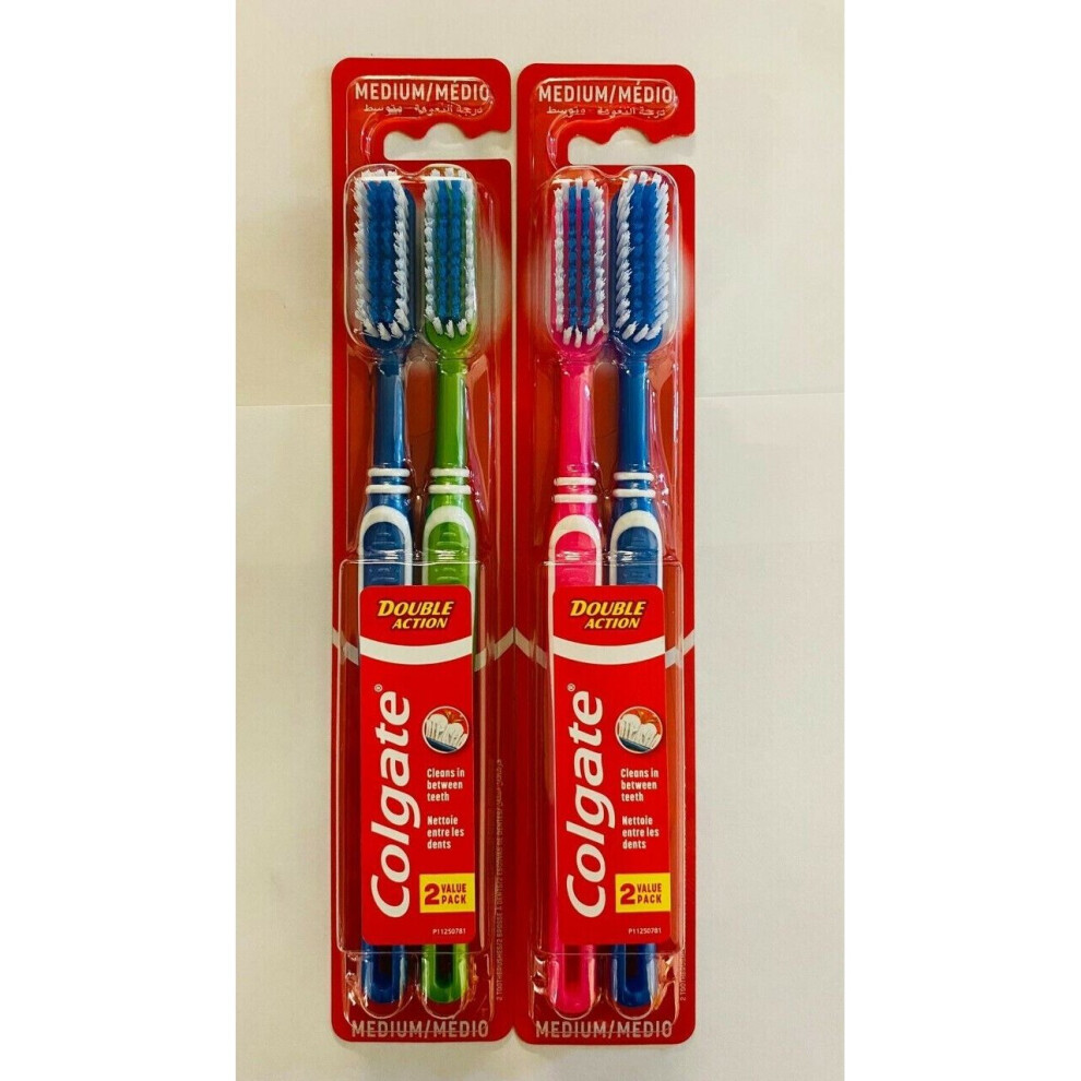 x 4 Colgate Double Action Toothbrush Medium 2 x Twin Pack