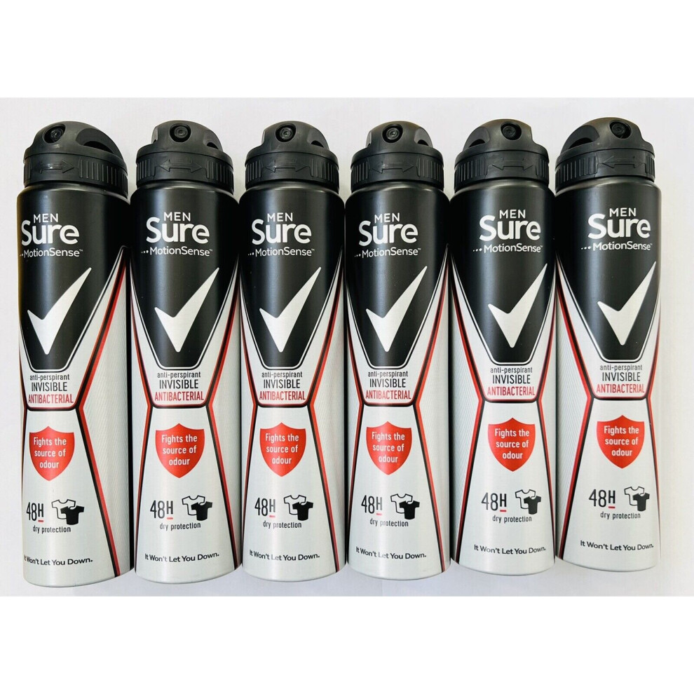 6 x 250ml SURE MEN Invisible Antibacterial ANTI-PERSPIRANT SPRAY