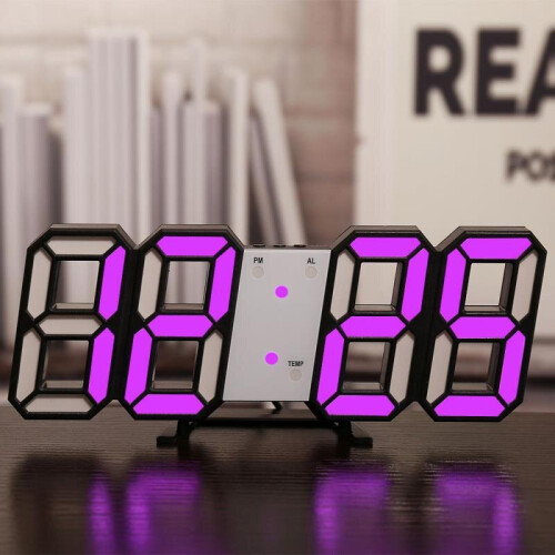 (Black, Pink) 3D digital clock, LED electronic clock living room three-dimensional wall clock