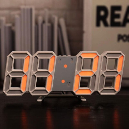 (White, orange) 3D digital clock, LED electronic clock living room three-dimensional wall clock