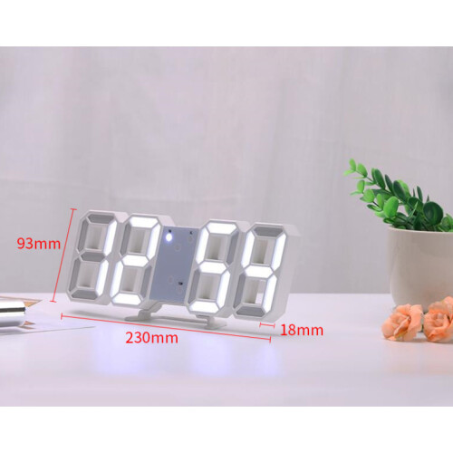 (White, Blue) 3D digital clock, LED electronic clock living room three-dimensional wall clock 2