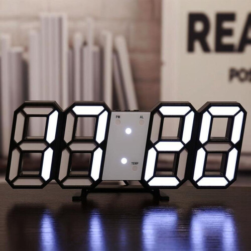 (Black, White) 3D digital clock, LED electronic clock living room three-dimensional wall clock