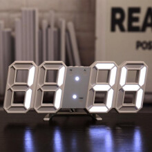(White) 3D digital clock, LED electronic clock living room three-dimensional wall clock