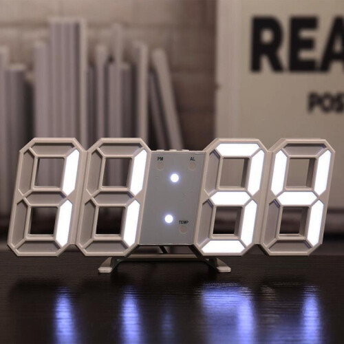 (White) 3D digital clock, LED electronic clock living room three-dimensional wall clock